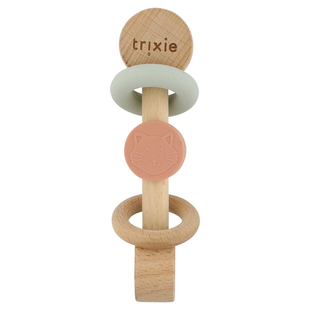 Houten rammelaar met siliconen ringen - Mrs. Cat